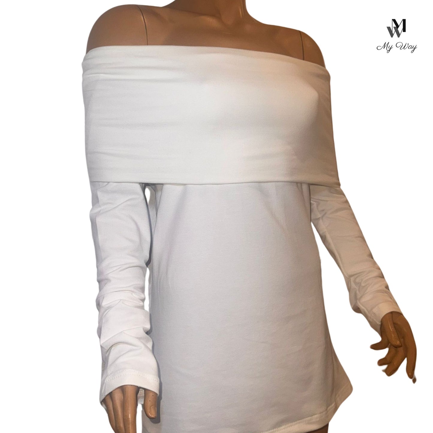 Schulterfreies Langarmshirt – Handgemacht aus Bio-Baumwolle