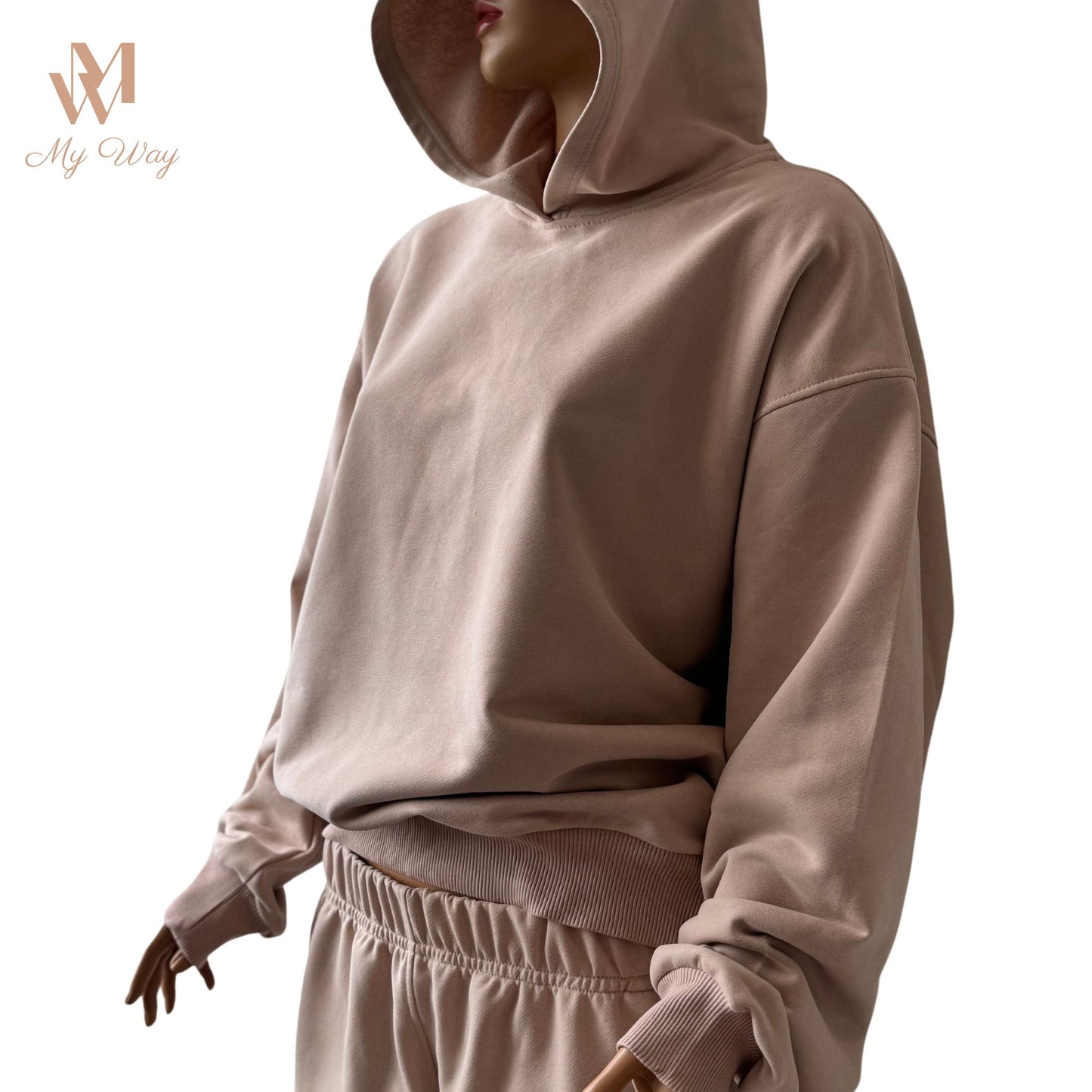 Tracksuit Woman in Beige Hoodie Damen und Sweathose Damen aus reiner Bio-Baumwolle Trainingsanzug für Damen