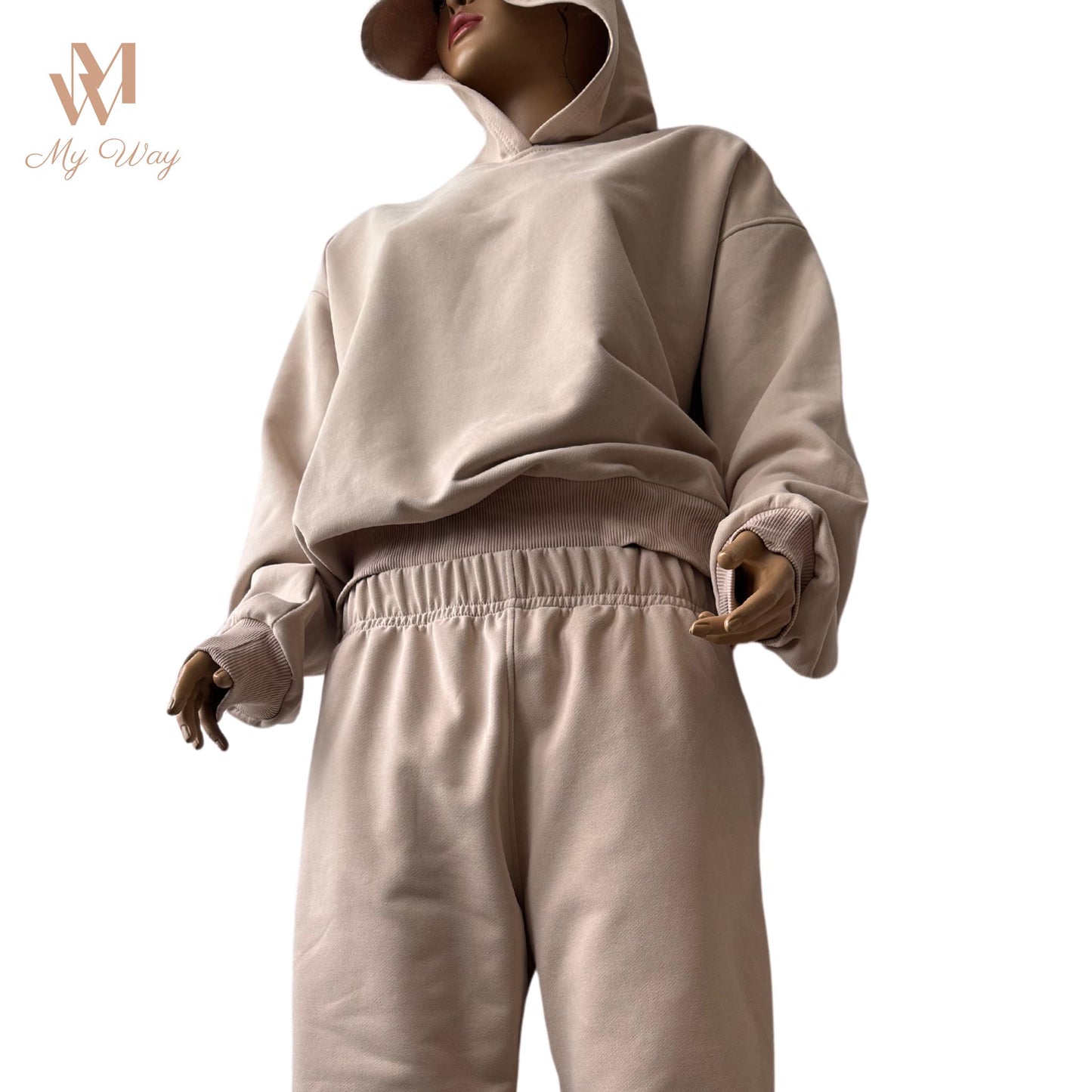 Tracksuit Woman in Beige Hoodie Damen und Sweathose Damen aus reiner Bio-Baumwolle Trainingsanzug für Damen