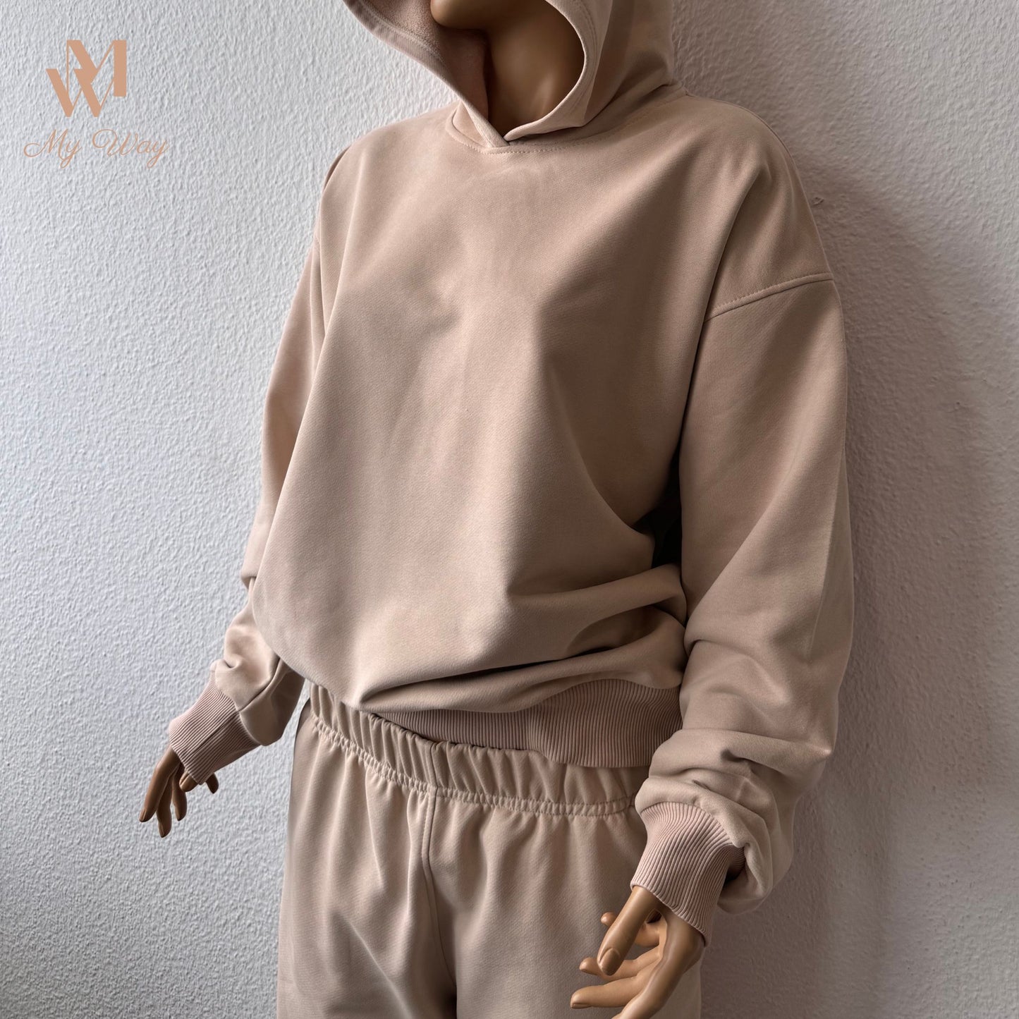 Tracksuit Woman in Beige Hoodie Damen und Sweathose Damen aus reiner Bio-Baumwolle Trainingsanzug für Damen