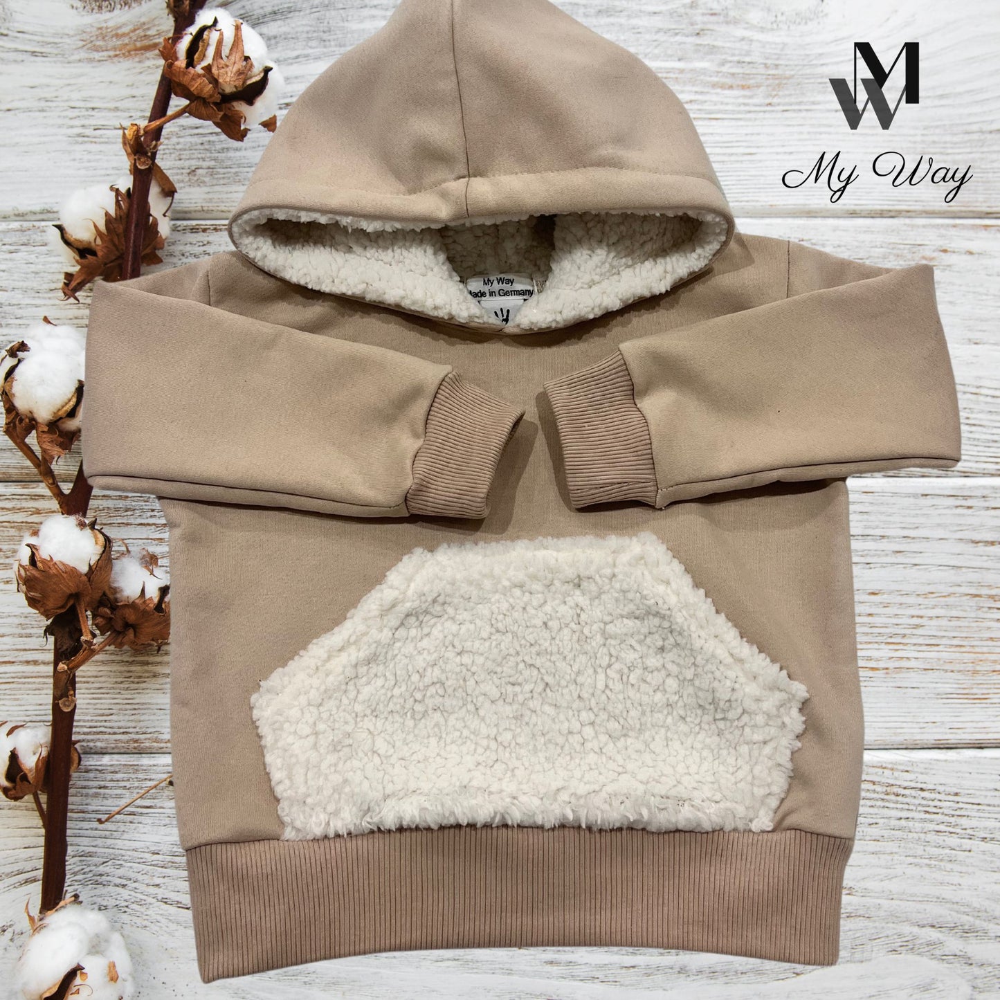 Bio Jogginganzug für Babys und Kleinkinder: Kapuzenpullover mit Teddy-Material und Jogginghose