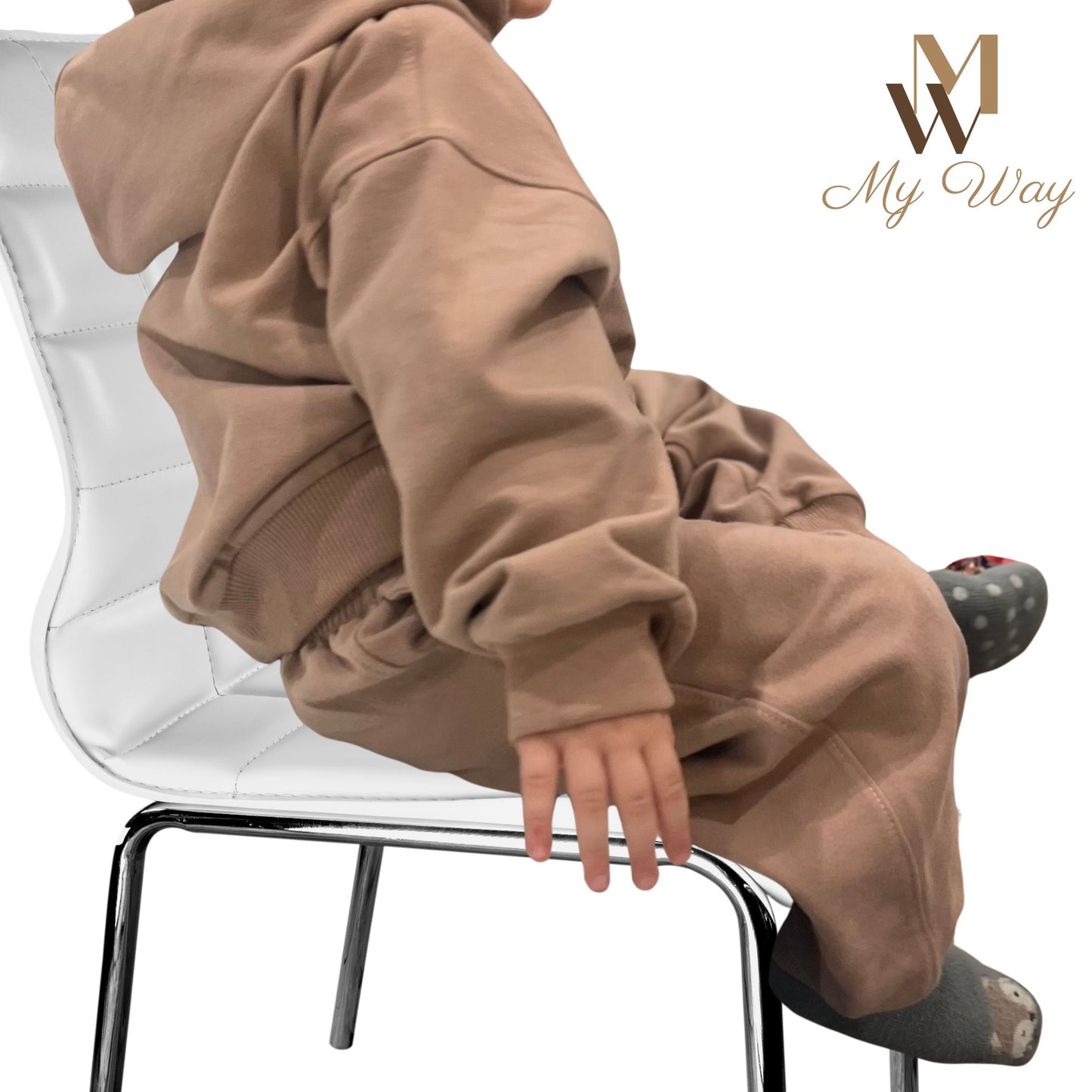 Kinder Unisex Jogginganzug in Farbe Cappuccino für Mädchen und Jungen Kleidung Set aus reiner Bio Baumwolle Langarm Oversized Kapuzenpullover und Hose Sportanzug