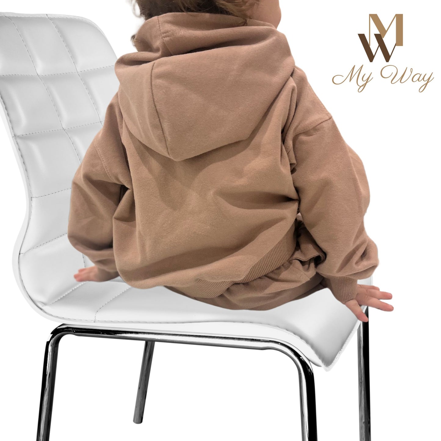 Kinder Unisex Jogginganzug in Farbe Cappuccino für Mädchen und Jungen Kleidung Set aus reiner Bio Baumwolle Langarm Oversized Kapuzenpullover und Hose Sportanzug