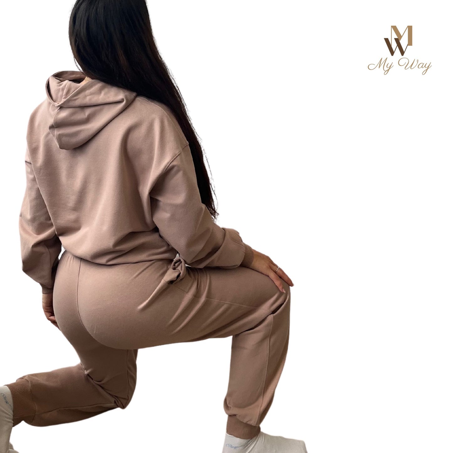 Trainingsanzug Damen, Hoodie Damen und Sweathose in Cappuccino Farbe Handgemacht aus reiner Bio-Baumwolle für Damen in Weiss, Mint, Cappuccino, Lila, Schwarz