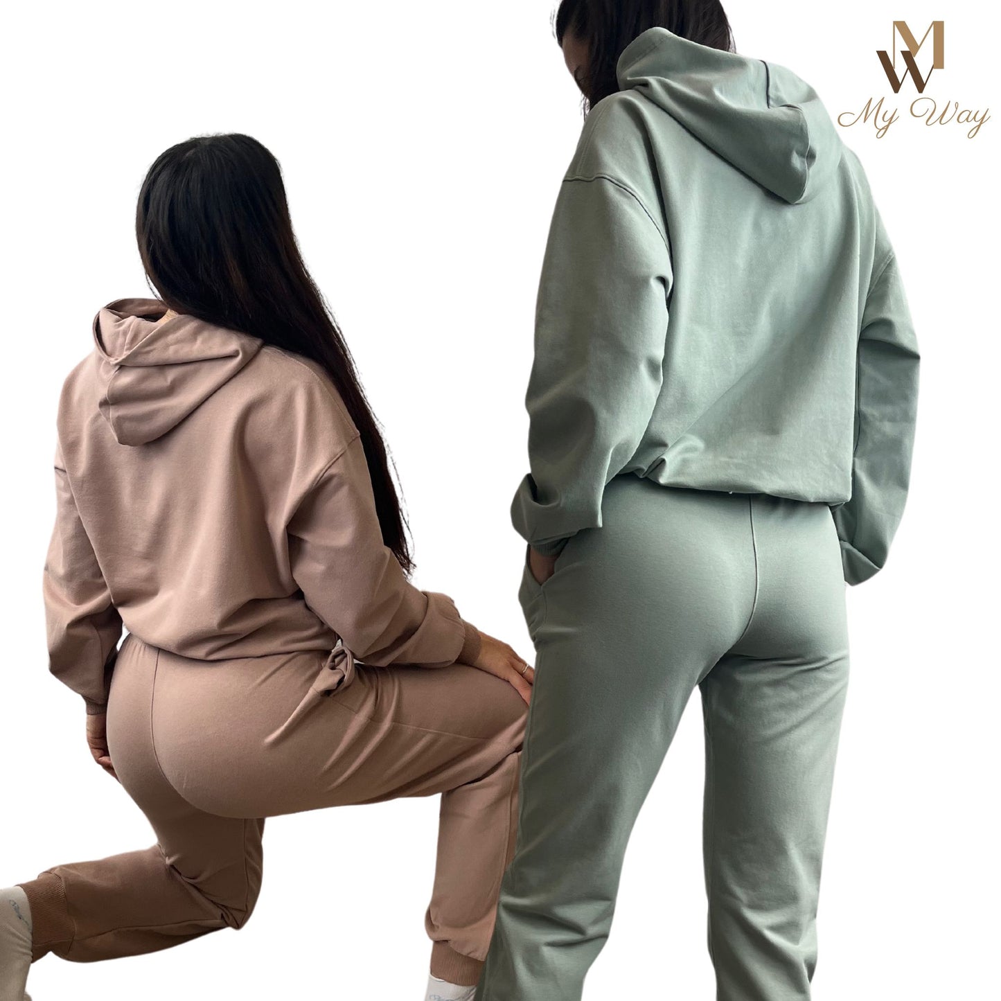 Mint and Cappuccino tracksuitjogger set damen mode handgemacht bi baumwolle