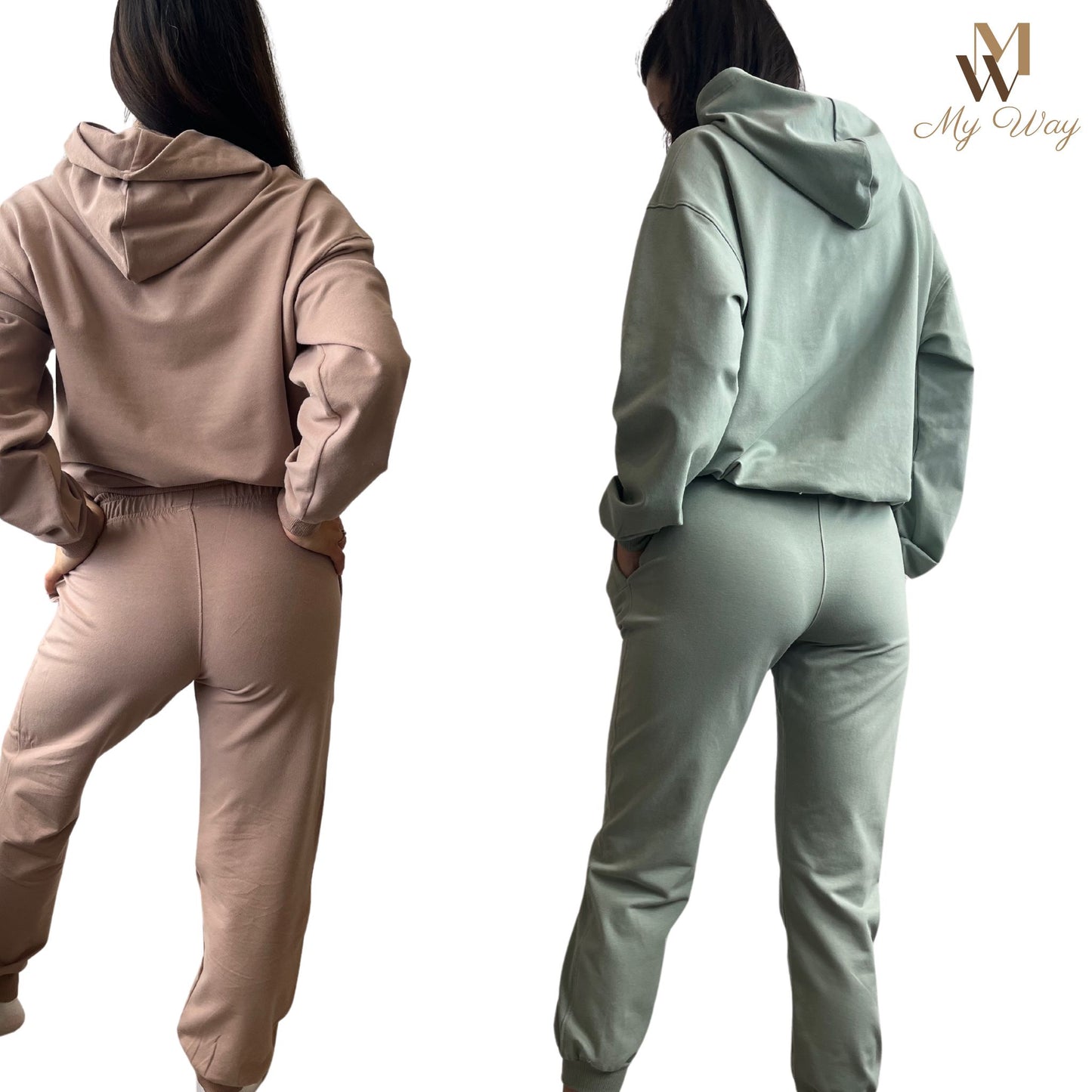 Mint and Cappuccino tracksuitjogger set damen mode handgemacht bi baumwolle