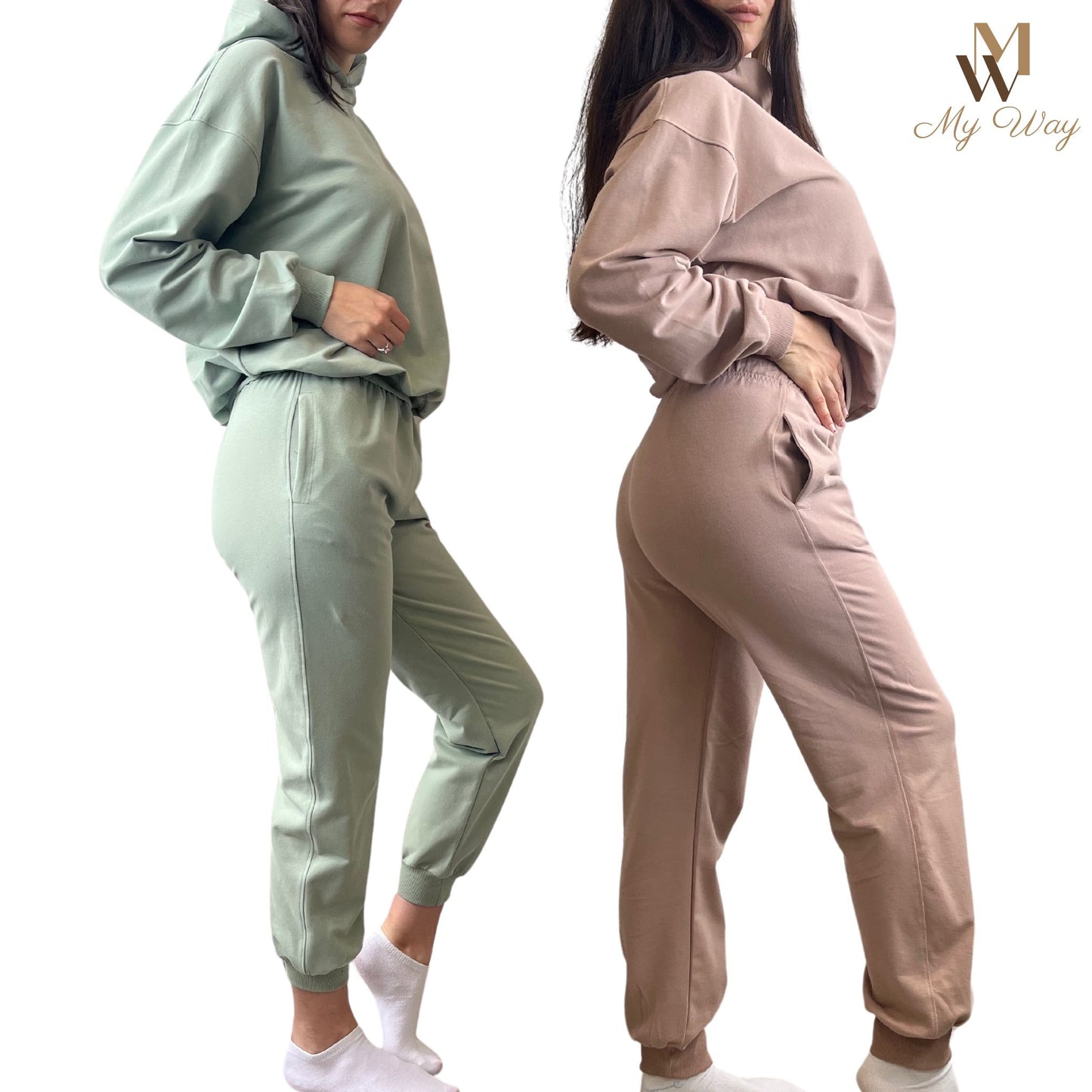 Mint and Cappuccino tracksuitjogger set damen mode handgemacht bi baumwolle