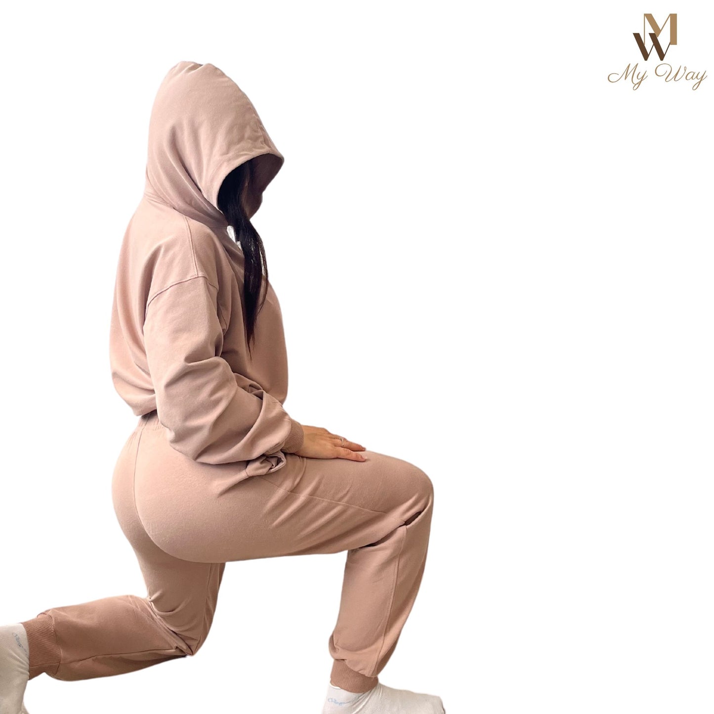 Trainingsanzug Damen, Hoodie Damen und Sweathose in Cappuccino Farbe Handgemacht aus reiner Bio-Baumwolle für Damen in Weiss, Mint, Cappuccino, Lila, Schwarz
