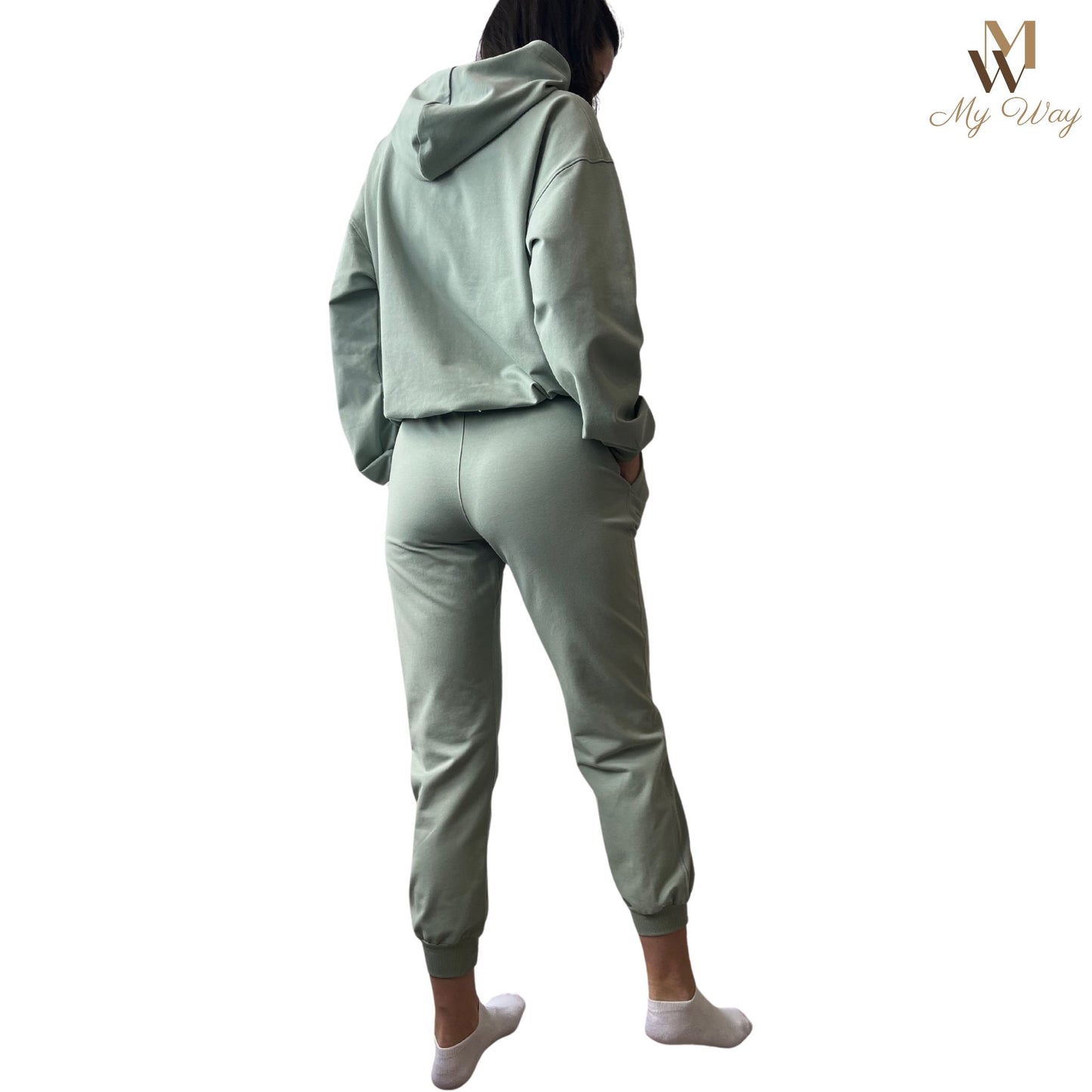 Hoodie mit Kaputze und Hose in Farbe mint aus reiner Bio Baumwolle