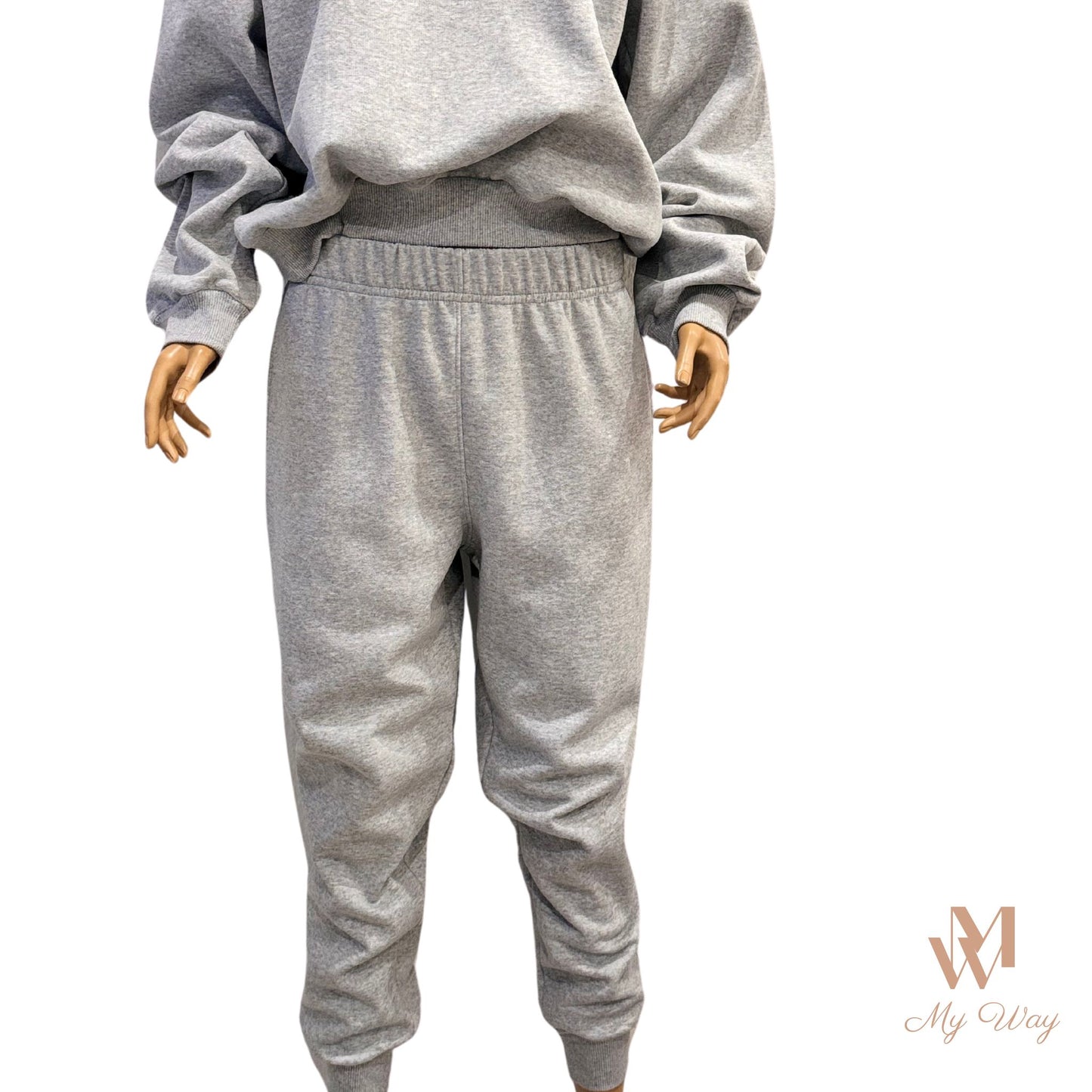 Damen Tracksuit aus 100% Bio Baumwolle Grauer Trainingsanzug mit Sweatshirt und Sweathose Dicke Baumwolle Komfort Loose Fit OEKO-TEX0