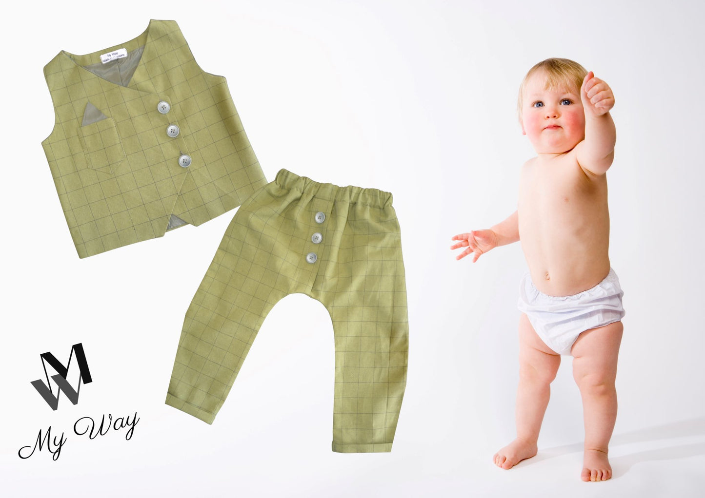 Hochwertige Grün Kinderanzüge von My Way D&A Grüner Kinder-Anzüge online kaufen Anzug für Jungen mit Weste - zu günstigen Preisen Handegemacht