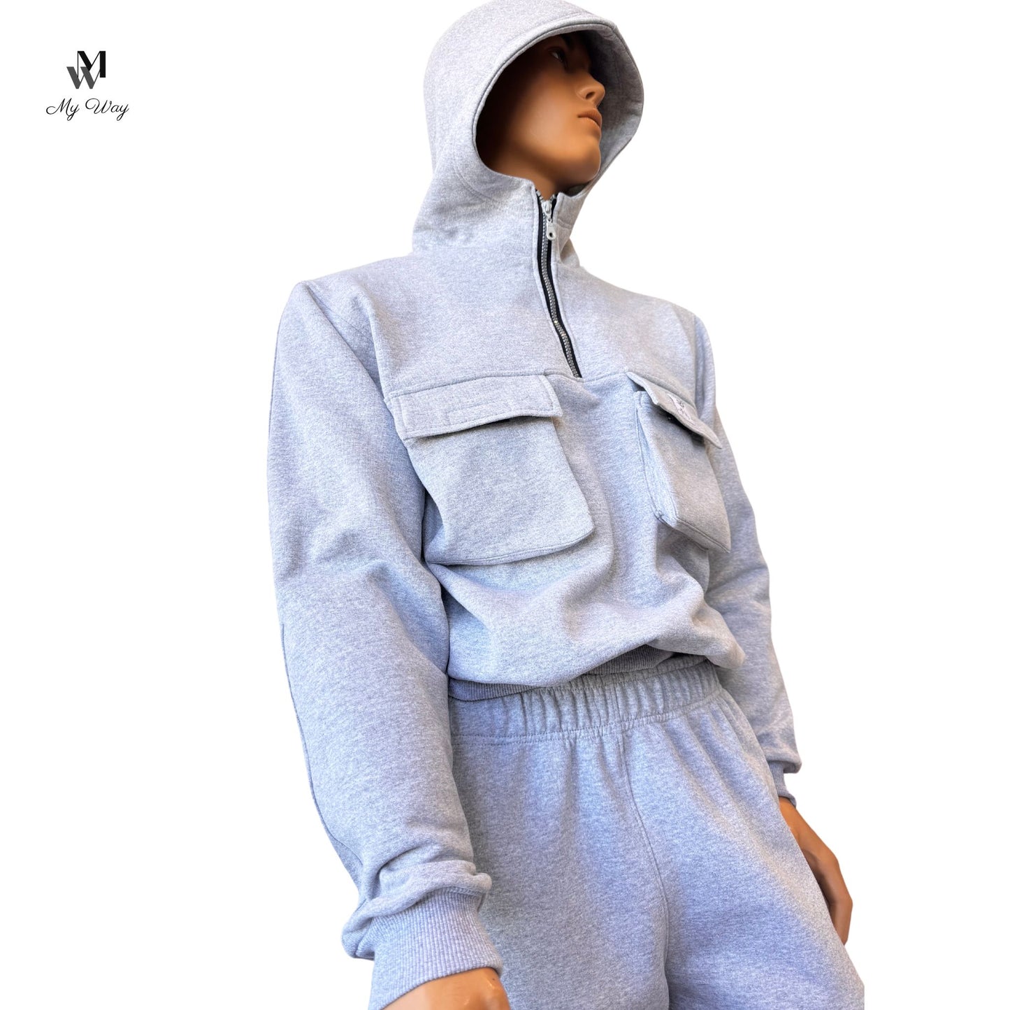 Herren Tracksuit aus Bio-Baumwolle mit Kapuzenpulli, Reißverschluss und vier Taschen, in Grau, Schwarz, Weiß, Royal Blau, Größen S bis XXXXL