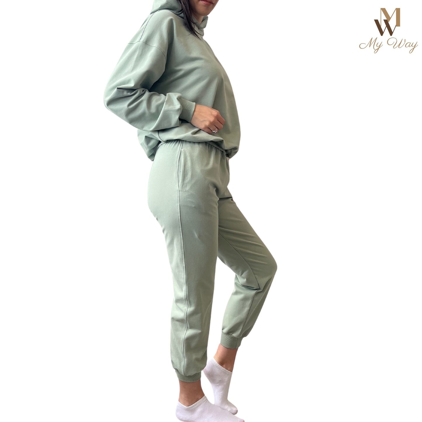 Hoodie mit Kaputze und Hose in Farbe mint aus reiner Bio Baumwolle