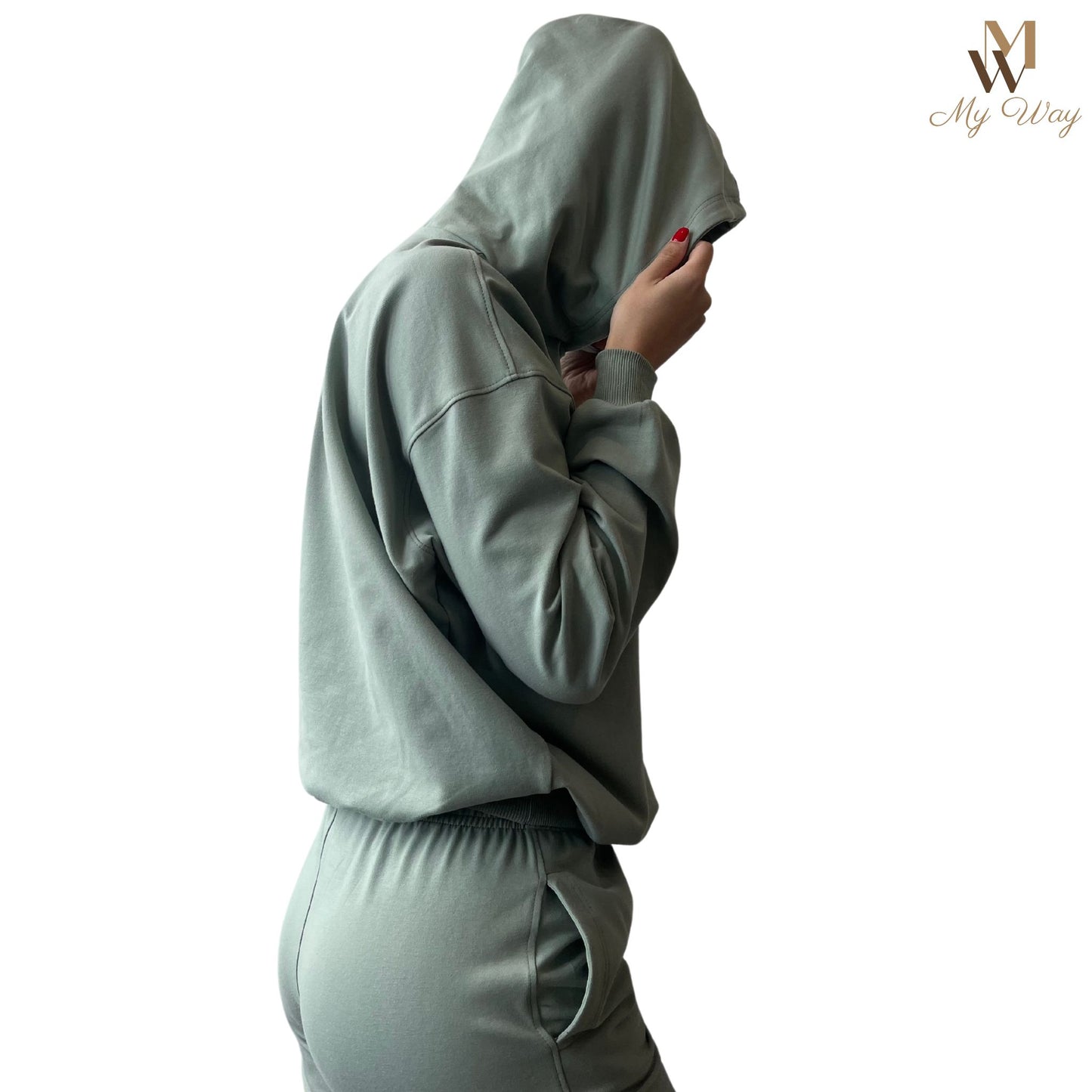 Hoodie mit Kaputze und Hose in Farbe mint aus reiner Bio Baumwolle handgemacht