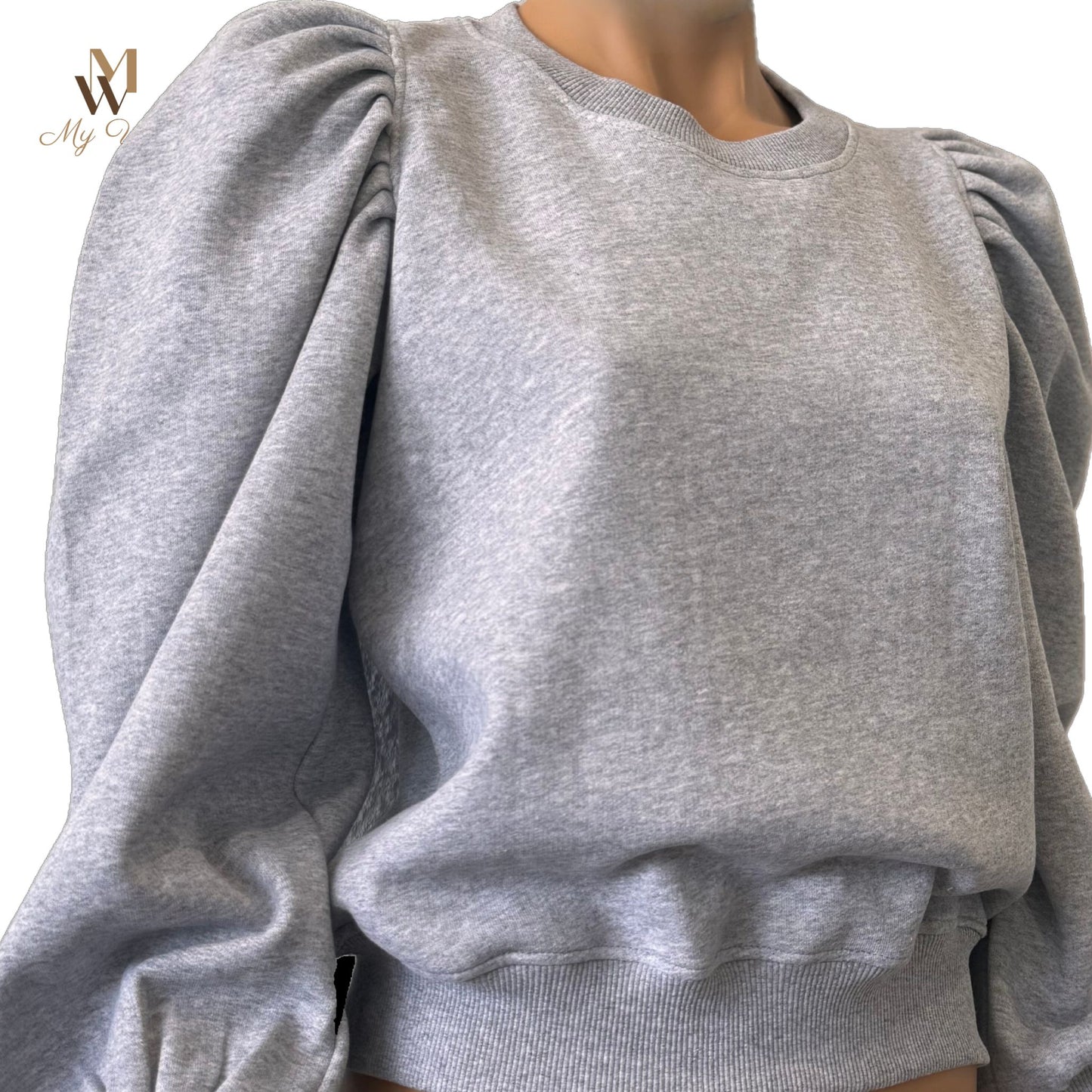 grau sweatshirt puffarm langarm Pullover Damen Sweatshirt aus reiner baumwolle