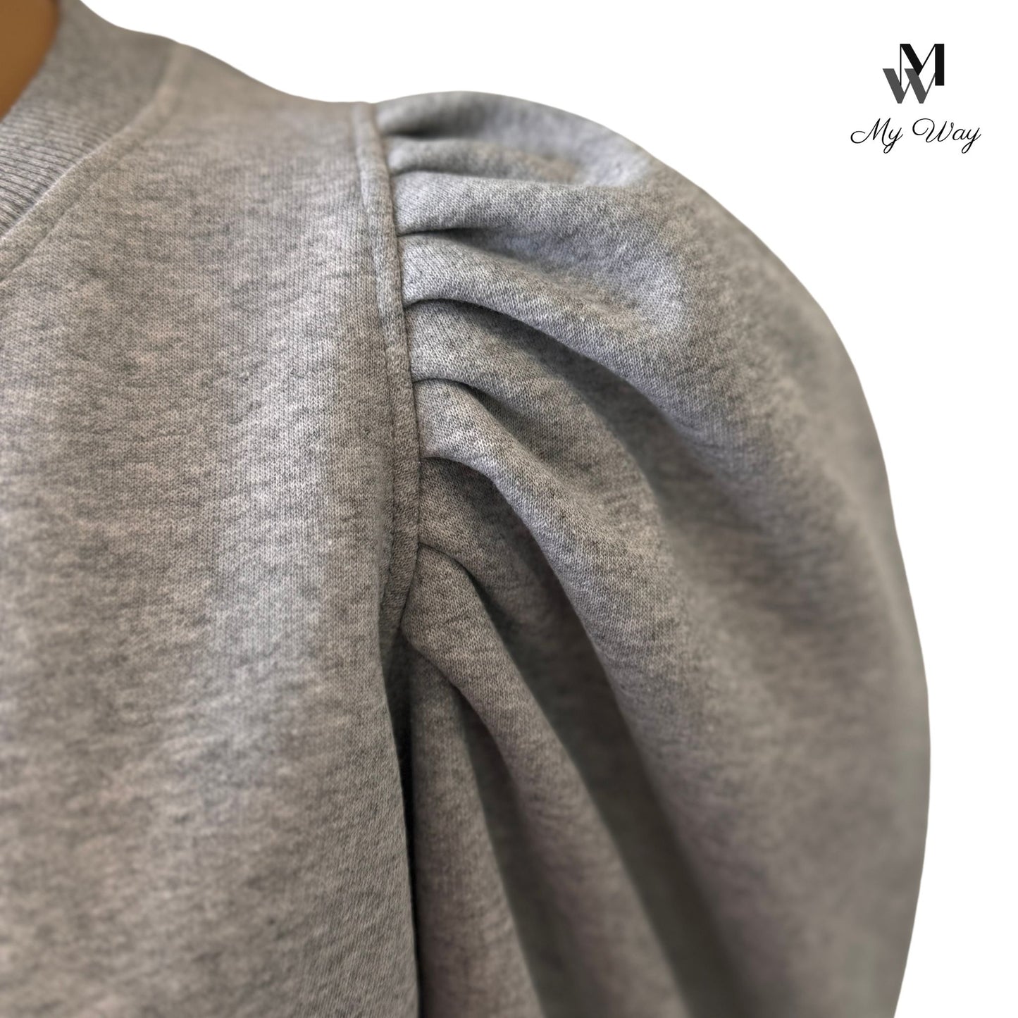 sweatshirt GRAU puffarm langarm Pullover Damen Sweatshirt aus reiner baumwolle