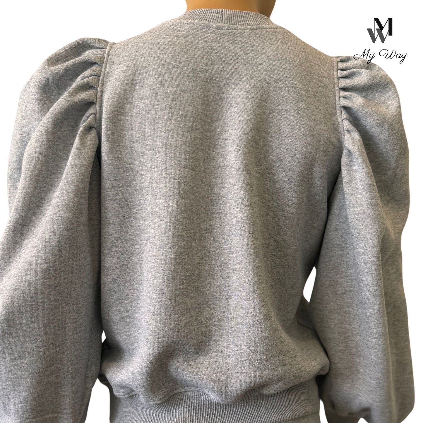 grau sweatshirt puffarm langarm Pullover Damen Sweatshirt aus reiner baumwolle