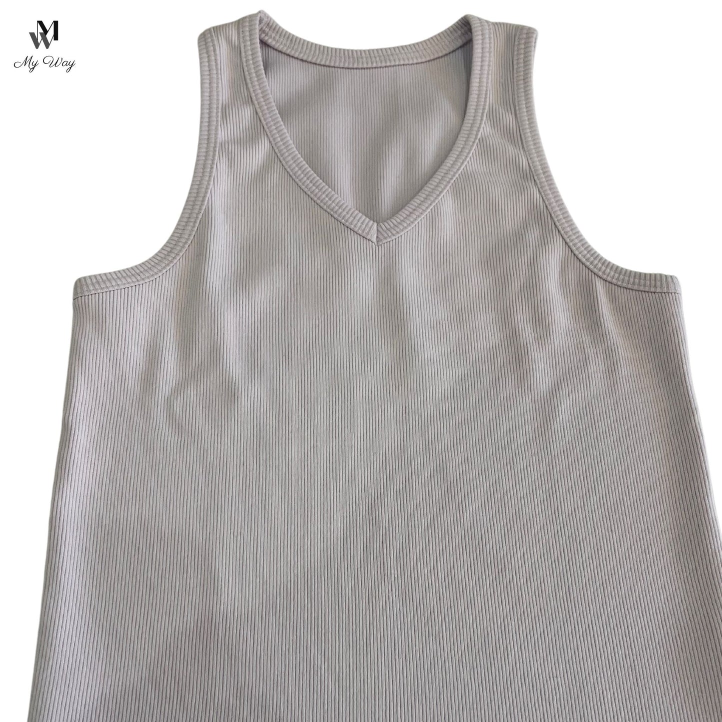 Tank Top Damen weißes V-Ausschnitt aus festem Bio-Baumwollstoff