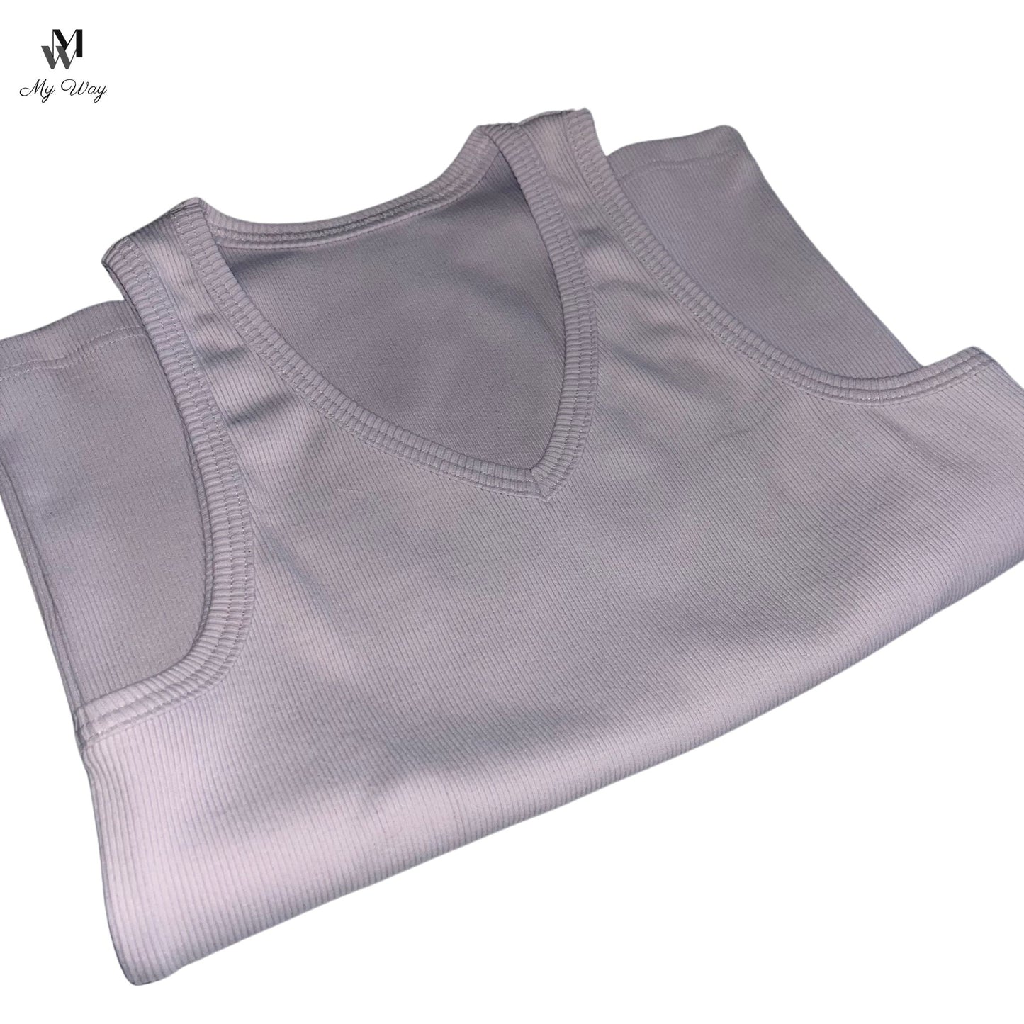 Tank Top Damen weißes V-Ausschnitt aus festem Bio-Baumwollstoff