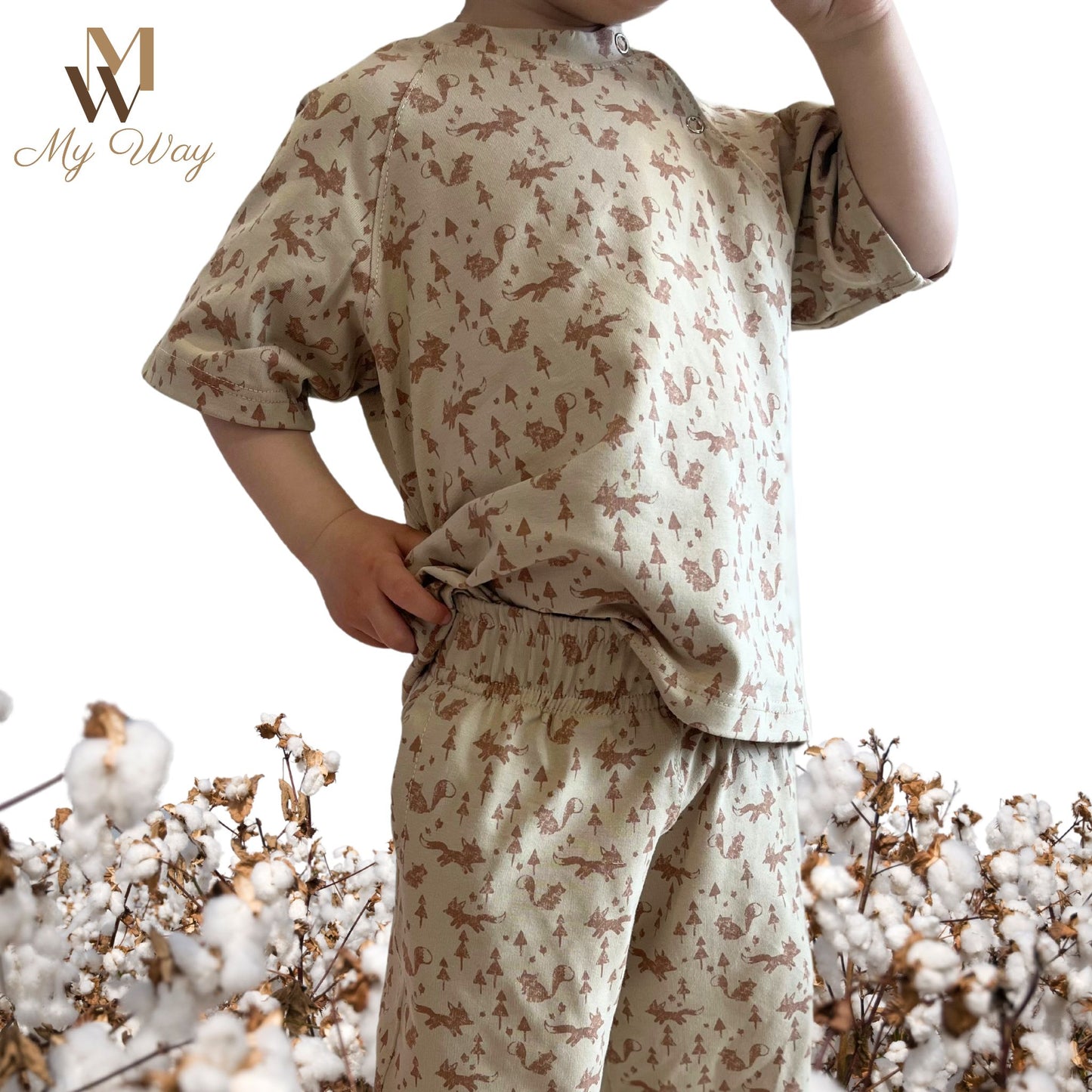 Beige Kurzarm-T-Shirt und Shorts Set für Kleinkinder