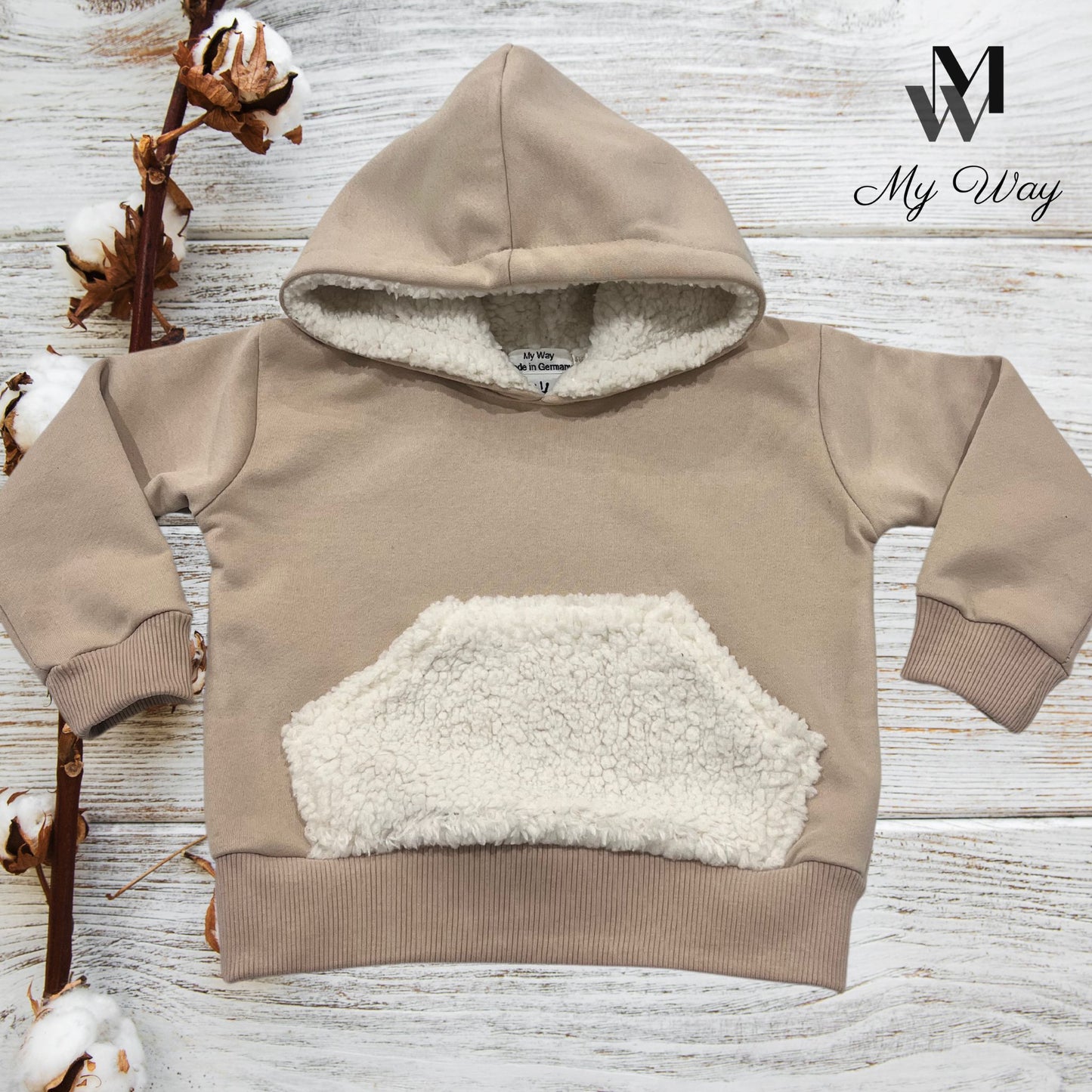 Bio Jogginganzug für Babys und Kleinkinder: Kapuzenpullover mit Teddy-Material und Jogginghose