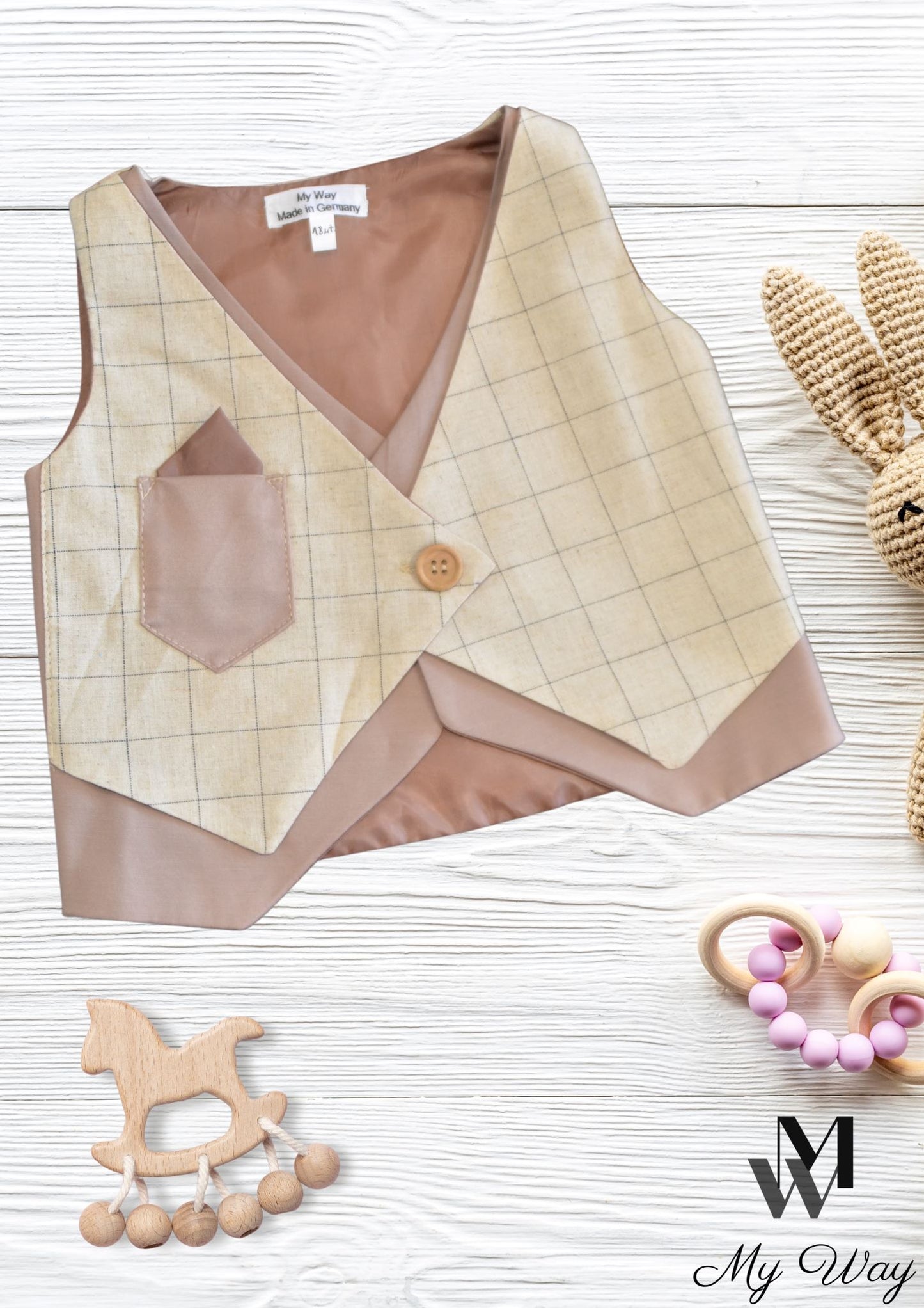 Hochwertige Kinderanzüge von My Way D&A Beige Kinder-Anzüge online kaufen Anzug für Jungen mit Weste- Beige zu günstigen Preisen