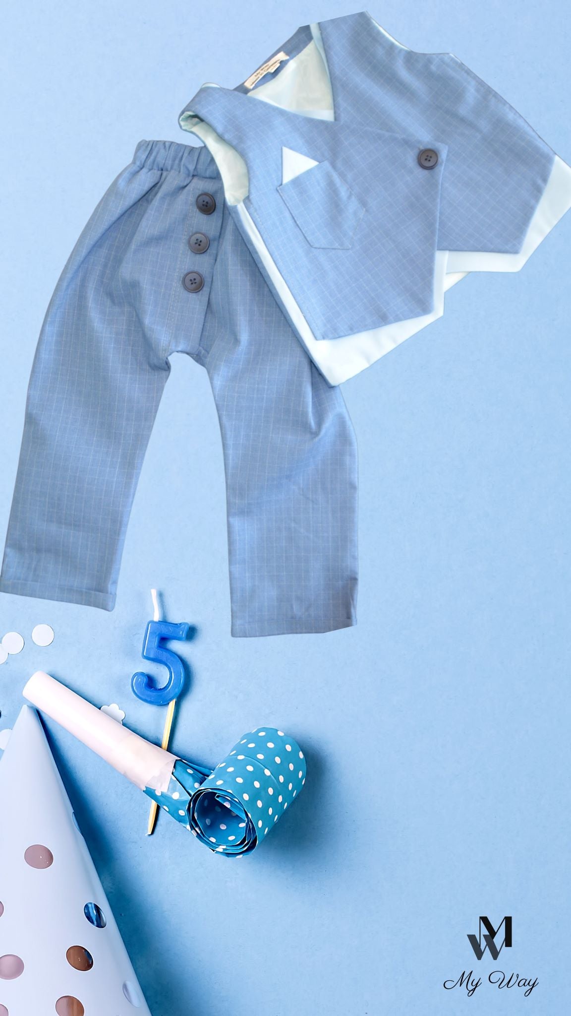 Hochwertige Kinderanzüge von My Way D&A Blau Kinder-Anzüge online kaufen Anzug für Jungen mit Weste- Blau zu günstigen Preisen