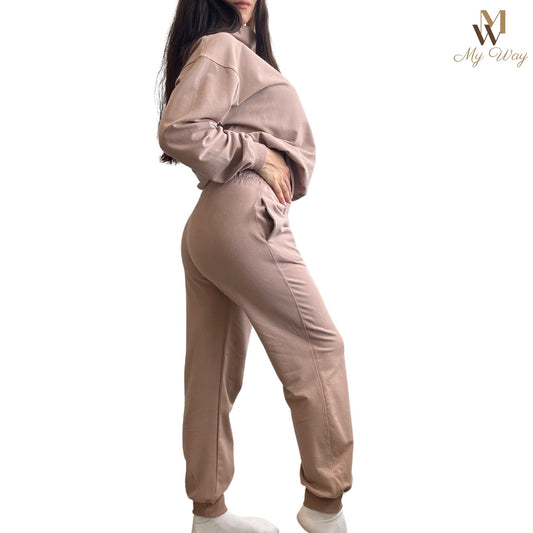 Cappuccino tracksuitjogger set damen mode handgemacht bi baumwolle