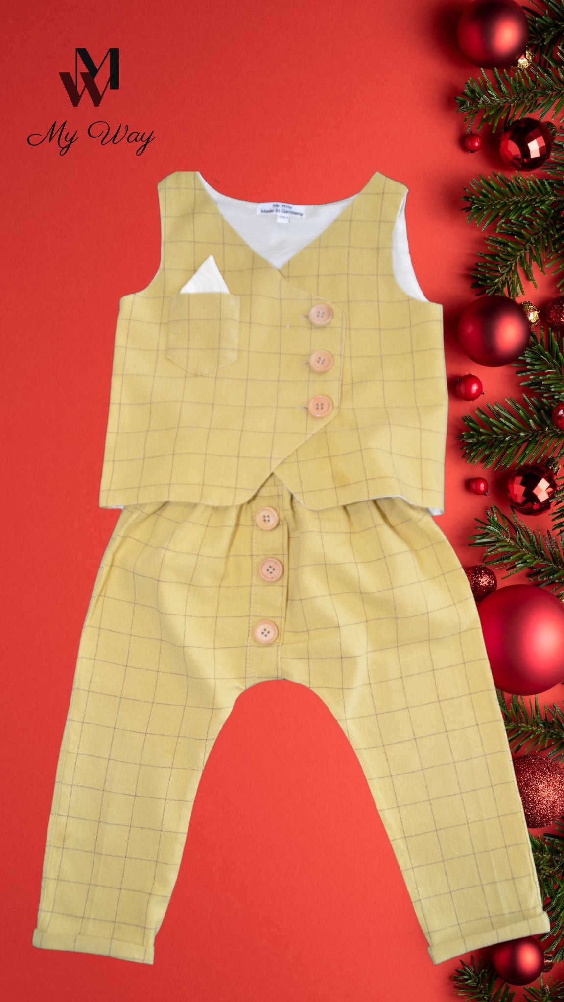 Hochwertige Gelber Kinderanzüg von My Way D&A Gelb Kinder-Anzüge online kaufen Anzug für Jungen mit Weste - zu günstigen Preisen Handegemacht