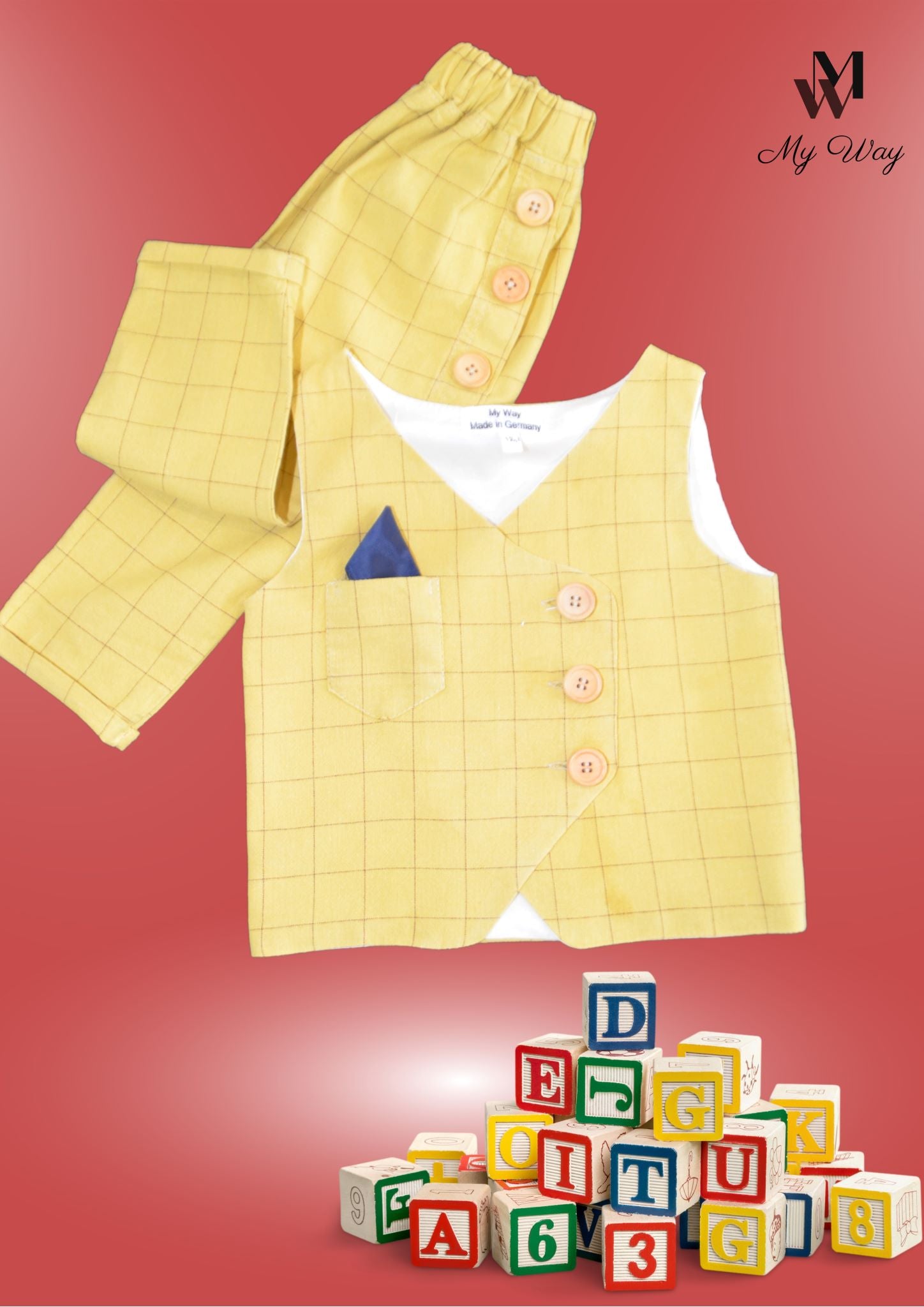 Hochwertige Gelber Kinderanzüg von My Way D&A Gelb Kinder-Anzüge online kaufen Anzug für Jungen mit Weste - zu günstigen Preisen Handegemacht