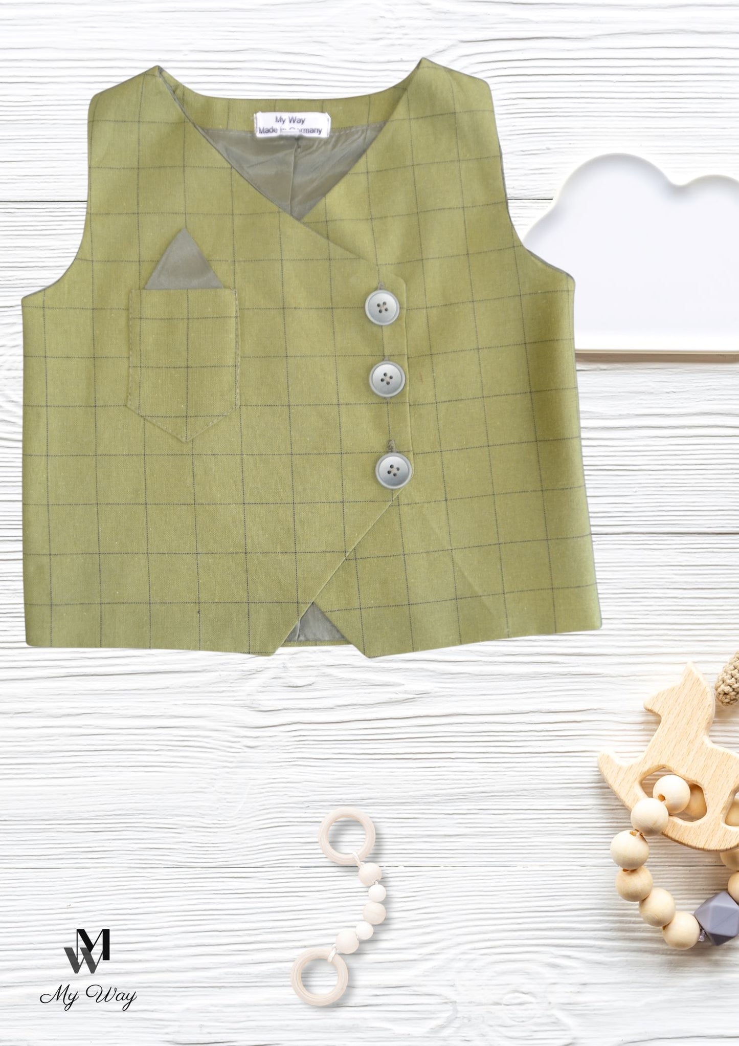 Hochwertige Grün Kinderanzüge von My Way D&A Grüner Kinder-Anzüge online kaufen Anzug für Jungen mit Weste -  zu günstigen Preisen Handegemacht Obenteil