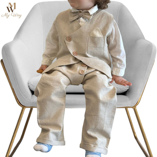 Taufanzüge für jungs, Kinderanzug hochzeit. Handgefertigte Kinderanzüge beige. Taufanzüge jungen in modischen Designs aus hochwertigen Stoffen. Geburtstag Anzug, Taufanzug Baby Boy