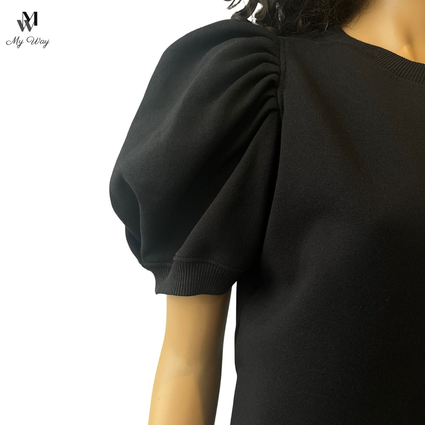 schwarz Trendiges Damen-Sweatshirt mit Rundhalsausschnitt, Puffärmel Damen-Sweatshirt aus umweltfreundlichen Materialien