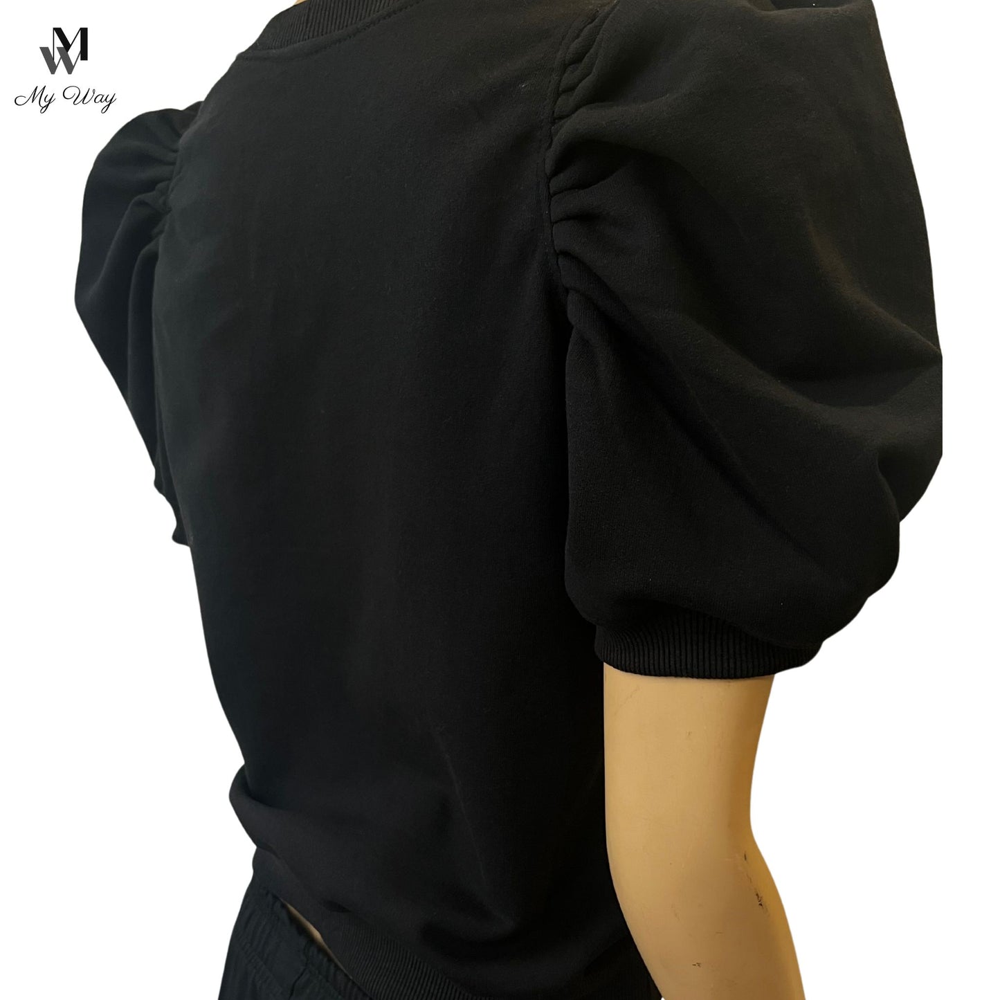 schwarz Trendiges Damen-Sweatshirt mit Rundhalsausschnitt, Puffärmel Damen-Sweatshirt aus umweltfreundlichen Materialien Hamburg Bio Baumwolle