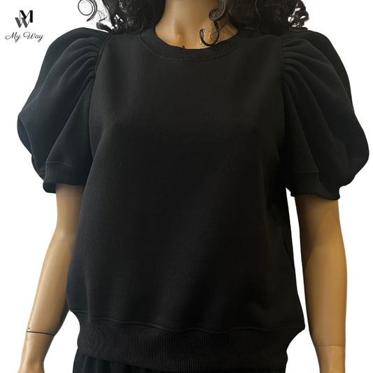 schwarz Trendiges Damen-Sweatshirt mit Rundhalsausschnitt, Puffärmel Damen-Sweatshirt aus umweltfreundlichen Materialien